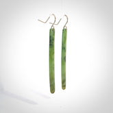 Hand carved large New Zealand jade drop earrings. Made by NZ Pacific from real jade. Online jewellery for sale online by NZ Pacific. Hand carved here in New Zealand by Ric Moor.